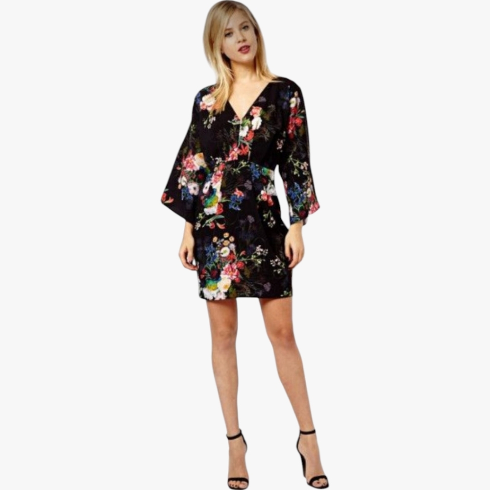 ASOS Floral Print Kimono Dress Sz: 12 - Picture 4 of 16